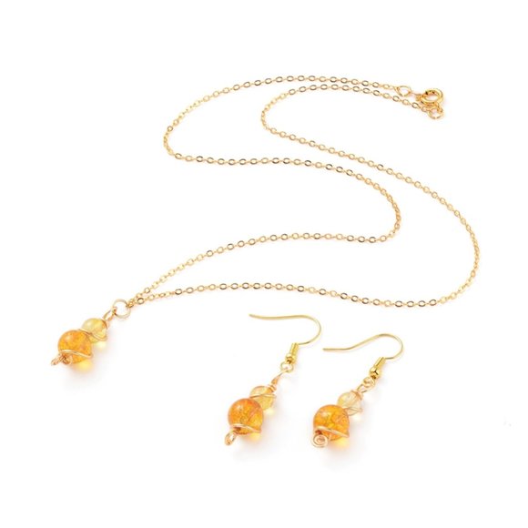 Handmade Wire Wrap Genuine Yellow Quartz Necklace & Earring Set Gold NWOT 2/$25 - Picture 2 of 9
